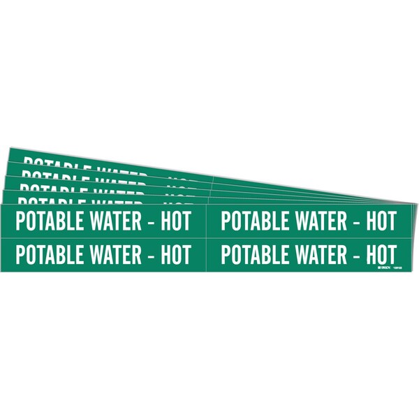 POTABLE WATER - HOT Pipe Marker Style 4 White on Green 4 per Card, 5 PK